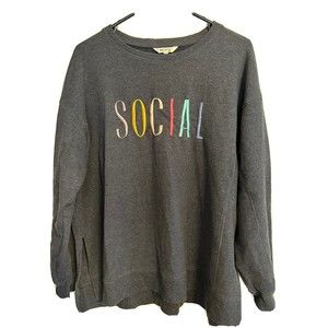 NWOT Wildfox Navy Blue Heather Social Embroidered Sweatshirt Estimate Sz M